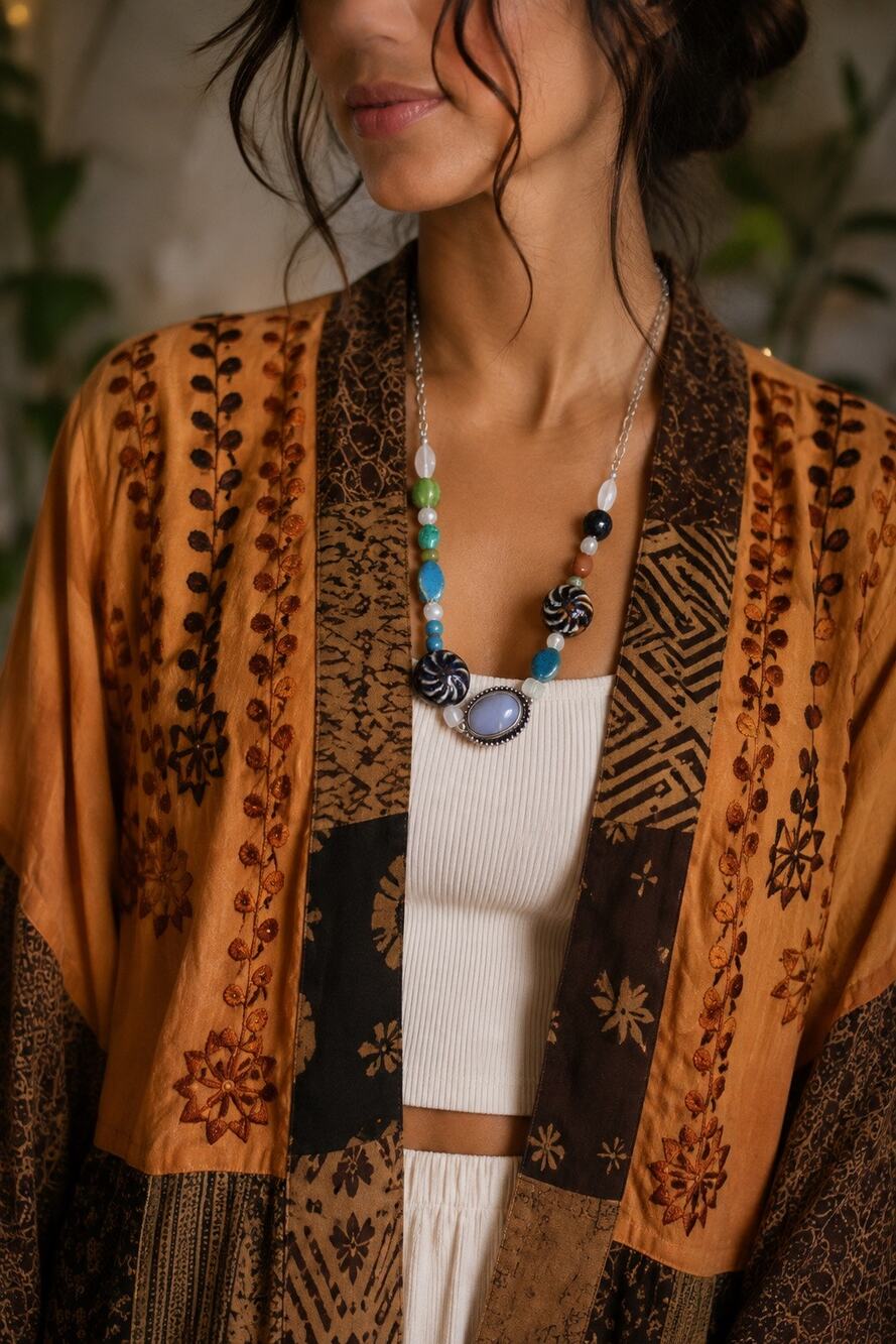 Free People Boho Beaded Statement Necklace NWT Adjustable